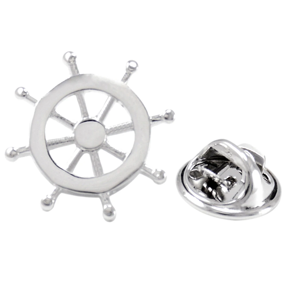 Nautical Ship Steering Wheel Collar Lapel Badge Marine Charms Brass Brooch Fashion Women Mens Shirt Pin