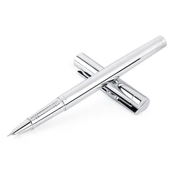 Pluma estilográfica de Punta financiera de Metal plateado, bolígrafo de tinta brillante de acero Platino, escuela, oficina, negocios, regalo, papelería, 0,38mm