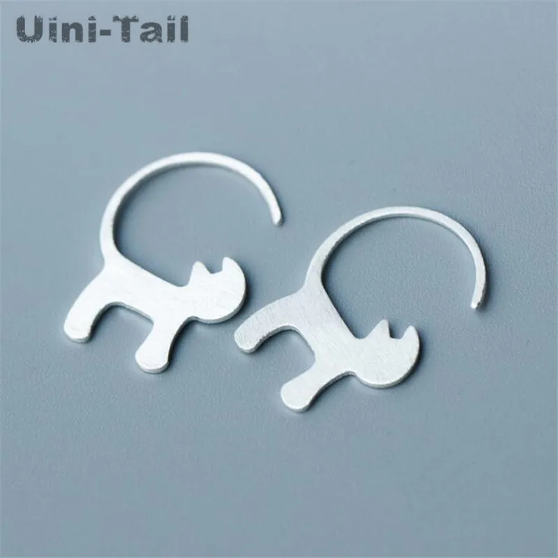 Uini-Tail hot new 925 Tibetan silver cute kitten earrings gender-oriented fashion tide flow brush earrings hypoallergenic  ED171