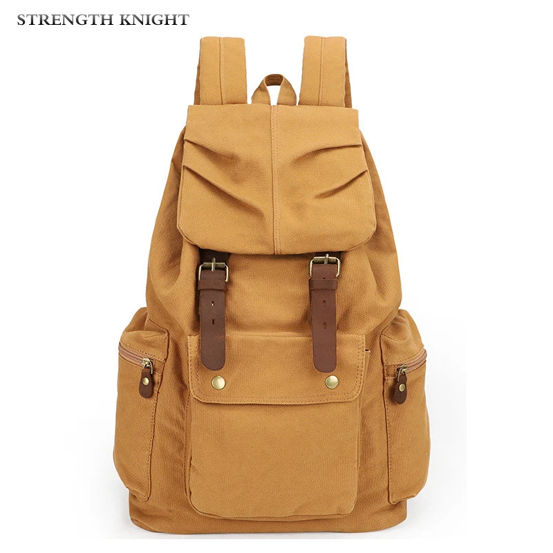 New Vintage Leather Military Shoulder Bags Men Women Backpack school bag Fashion Unisex Rucksack Casual Canvas Travel Bags