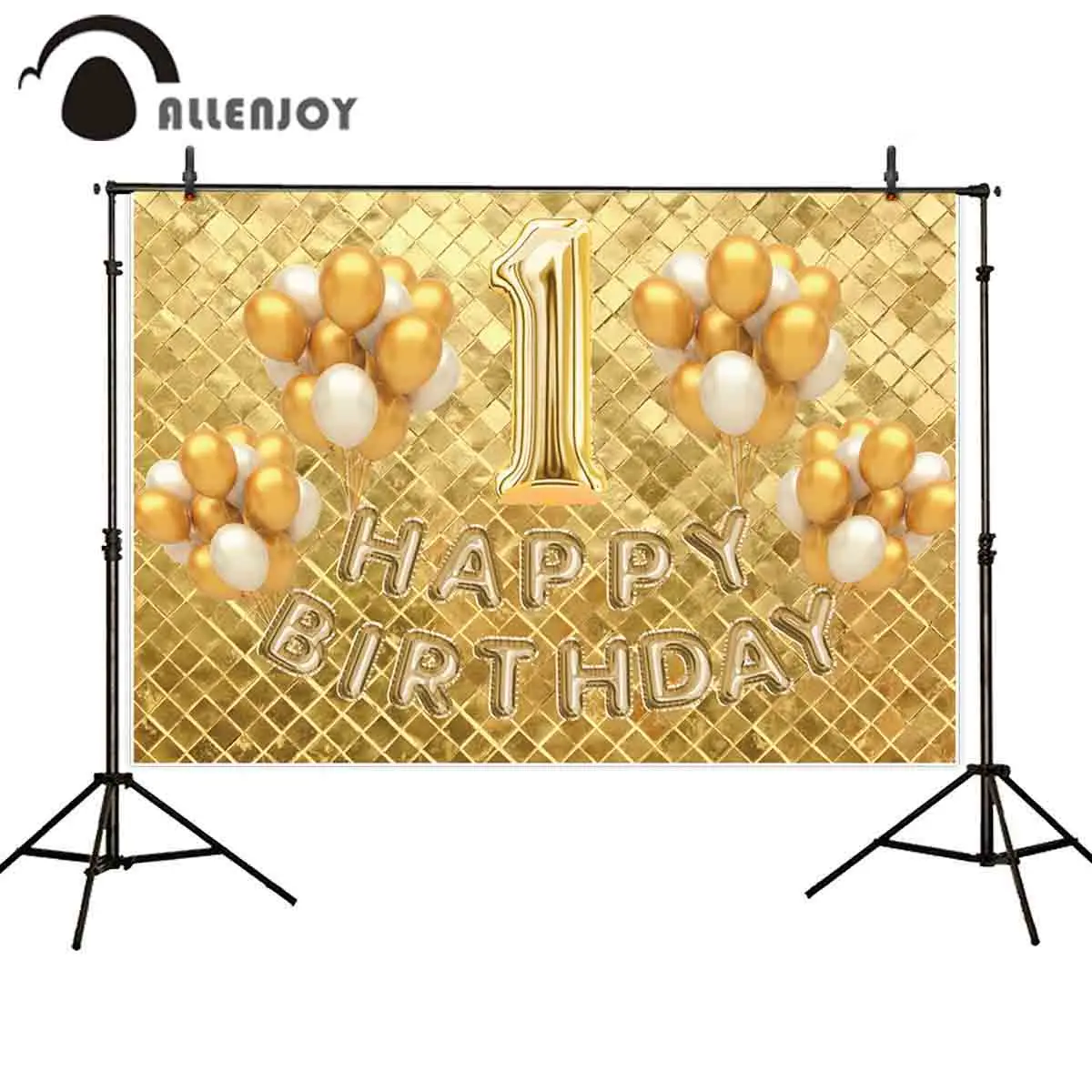 

Allenjoy photo backgrounds Happy 1st Birthday golden lattices balloons kids party family decoration banner photophone photocall