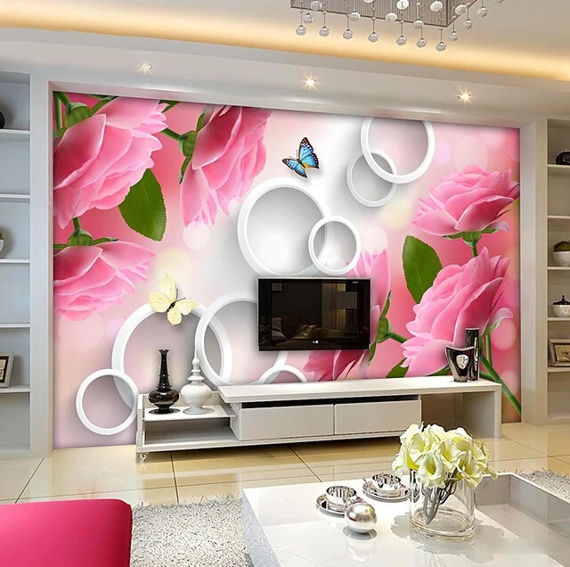 

Custom flowers wallpaper 3D, pink rose murals for the living room bedroom TV background waterproof wallpaper