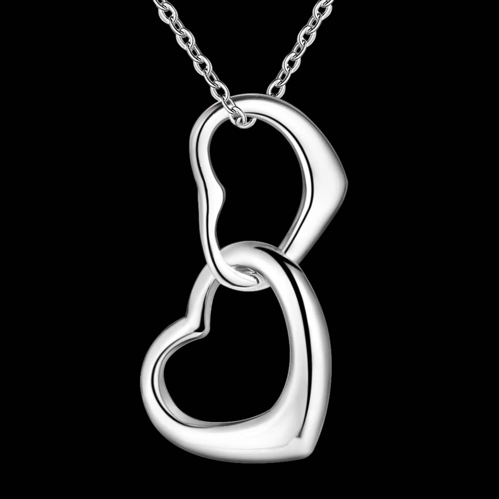 two love heart bling silver plated Necklace New Sale silver necklaces & pendants /OOKZCFZU RLBMJEVX