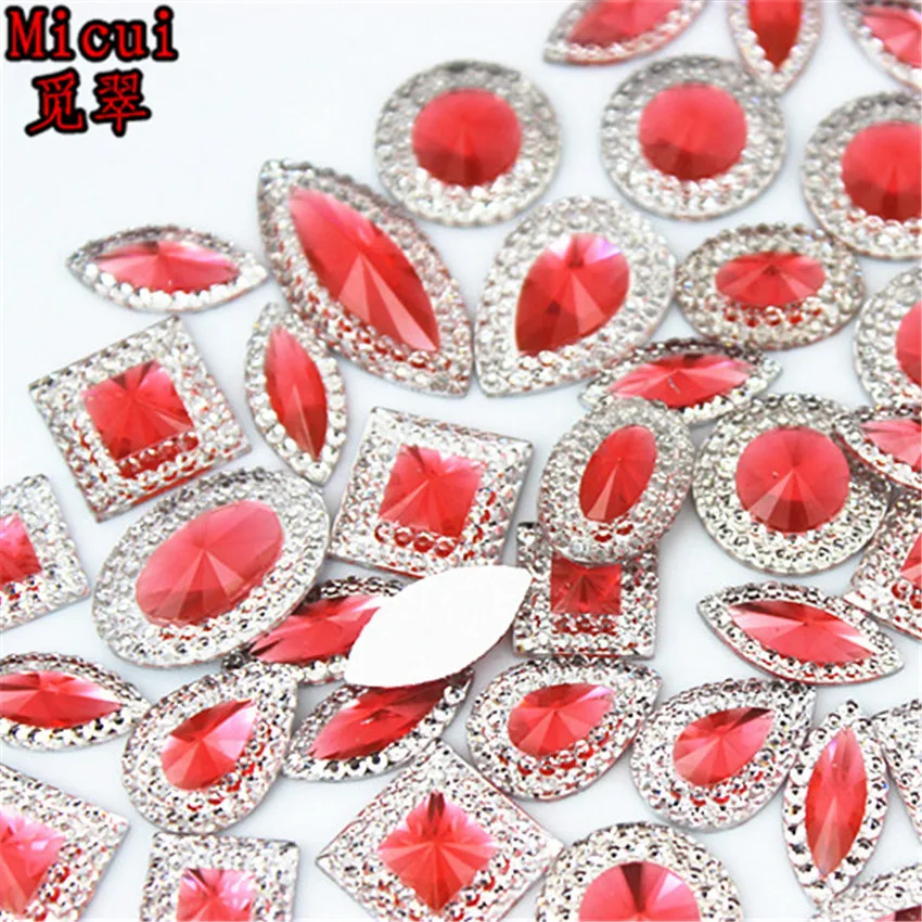 Micui 50pcs Mixed Sizes Shapes Bling Resin Rhinestone Flatback Crystal Stone DIY Wedding  Appliques Decoration Crafts MC2000