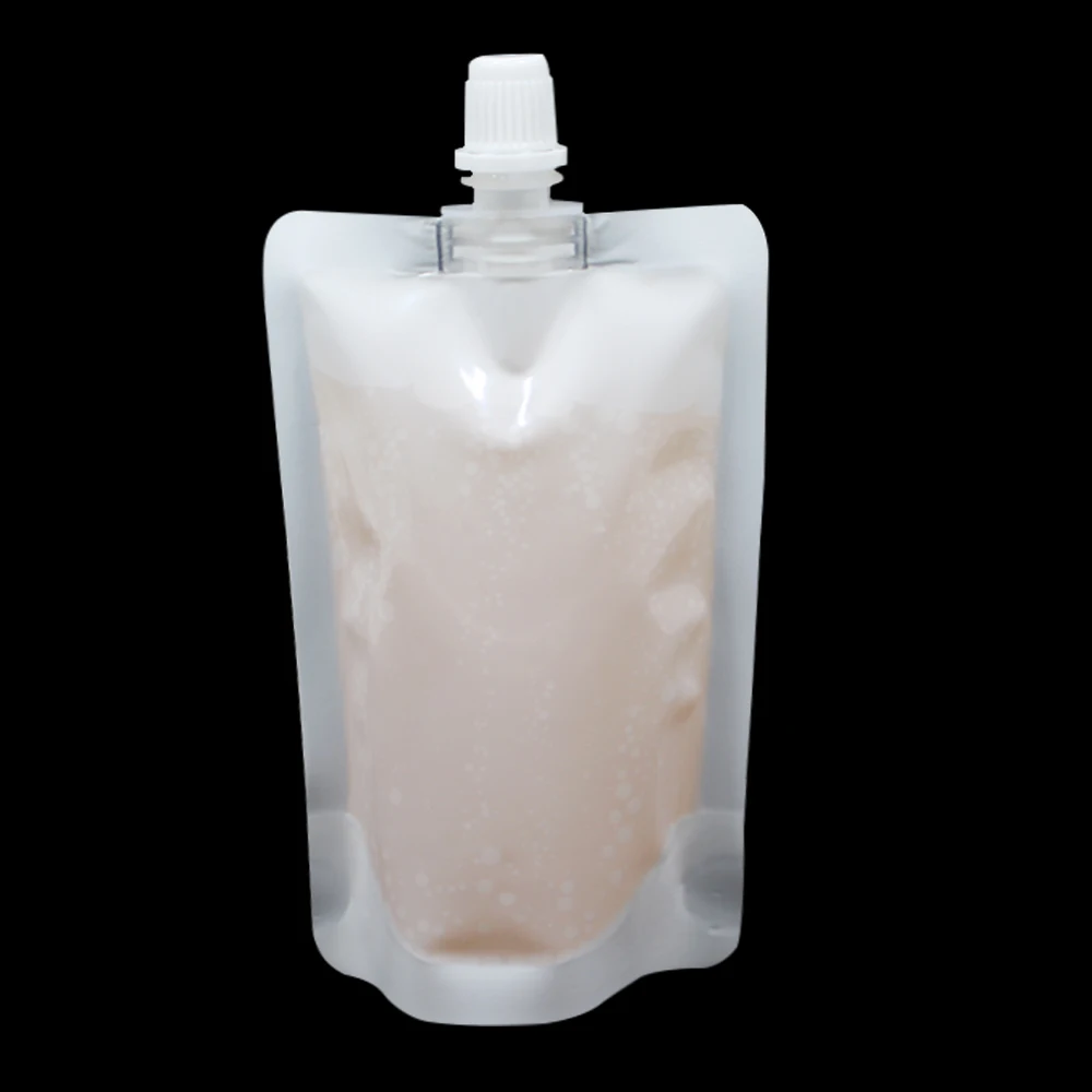 

100ML 8*12cm 100Pcs/ Lot Poly Spout Bag White Plastic Compact Stand Up Doypack Juice Sour Cream Soybean Milk Knob Storage Bags