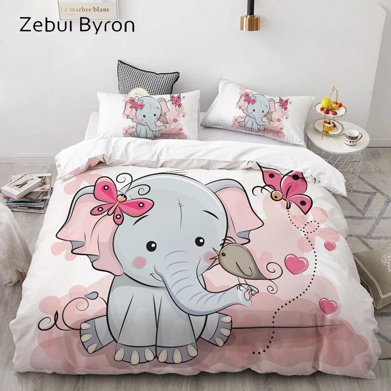 3D Cartoon Bedding Set for Kids/Baby/Child/Boy/Girl,Pink elephant Duvet Cover Set Custom/Europe/Queen,Quilt/Blanket Cover Set