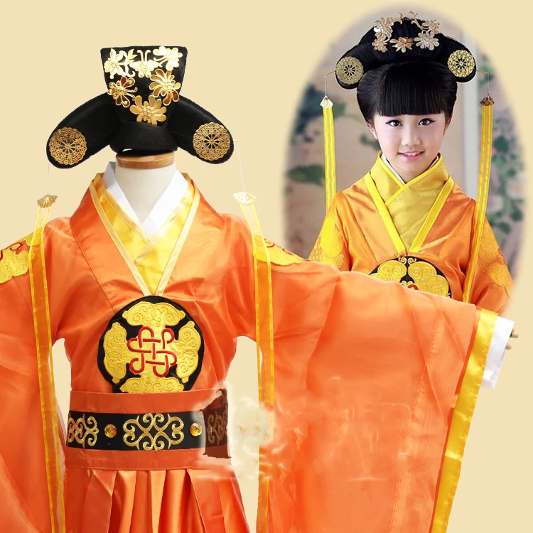 Plate Bookpass TV Play Legend of Luzhen Fedual China Lady Chancellor Gorgeous Orange Hanfu Costume for Little Girl or Women