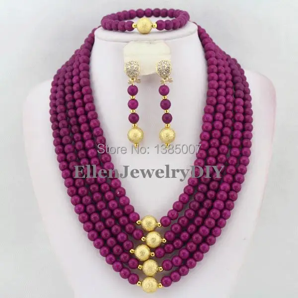 

Purple African Jewelry Set Nigerian African Wedding Beads Jewelry Set Beads Necklace Set W6742