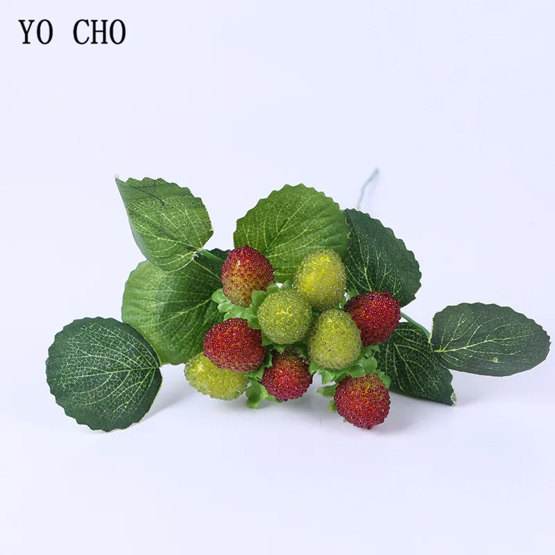 YO CHO-زخرفة فاكهة صناعية ذات 9 رؤوس بأغصان فراولة حمراء, ديكور فاكهة بلاستيكي للمنزل وحفلات الكريسماس