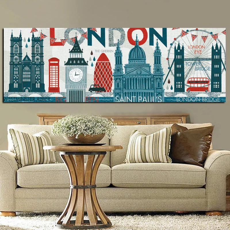 Print Canvas Art Abstract Big Ben London Eye BRIDGE City Building Landscape Painting Modern Wall Picture Poster For Living Room