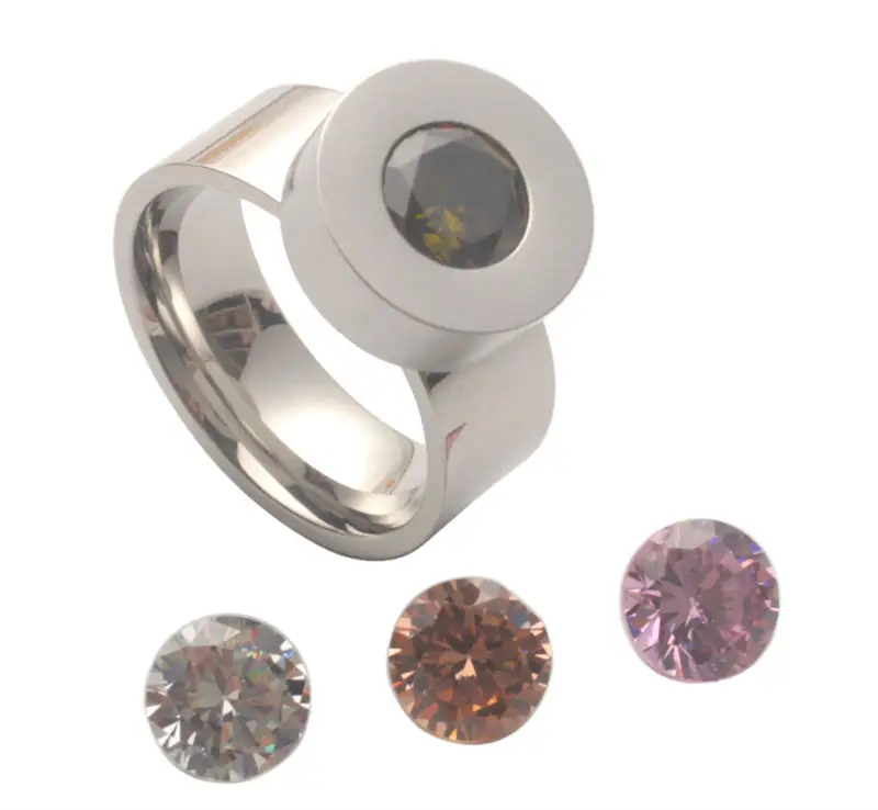 2 Sets Fashion Stainless Steel Ring W/4PCS Replaceable Rhinestones