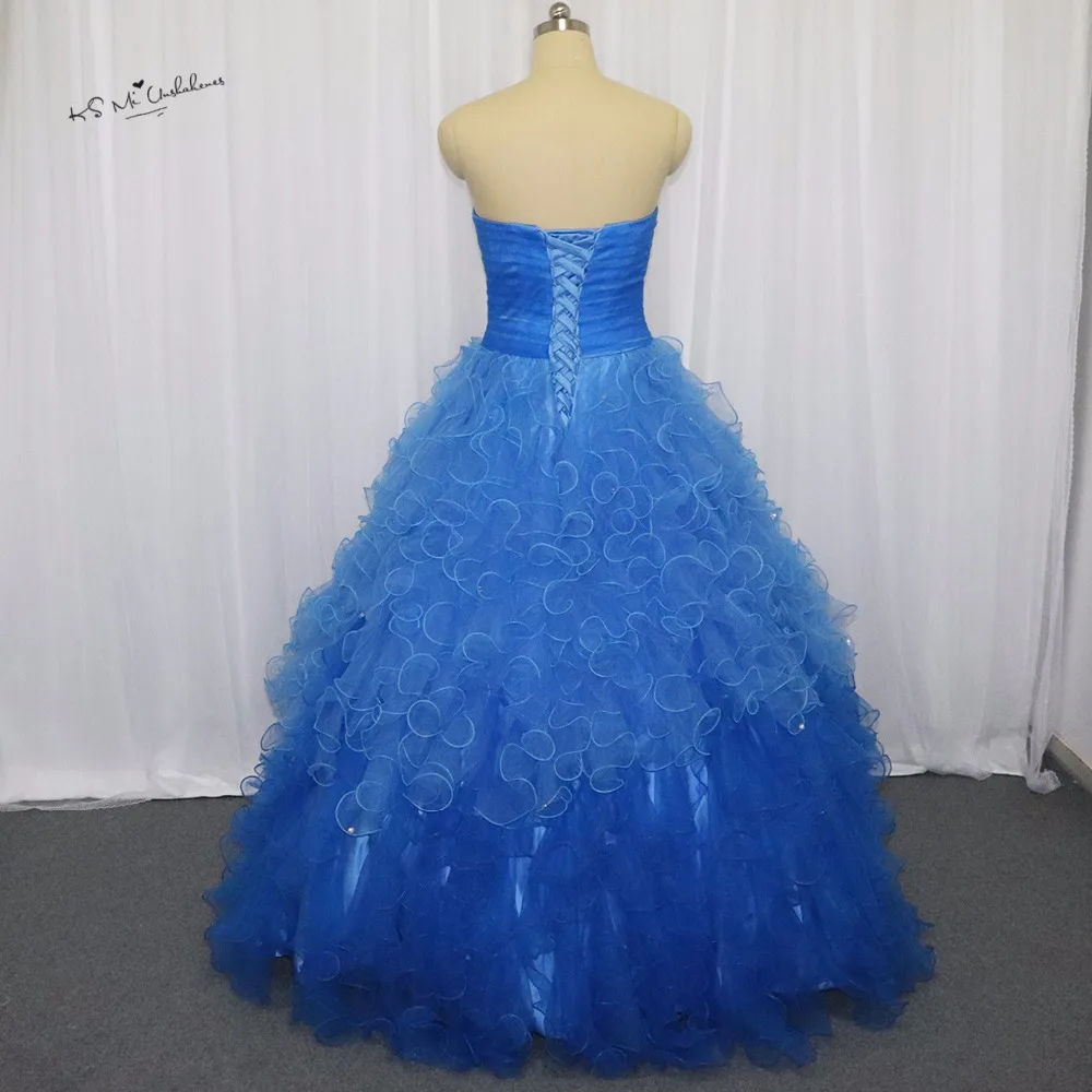 Vestidos de quinceañera para mujer, vestidos de baile de quinceañera a la moda, con diamantes de imitación azules de 15 años, con volantes y atuendos de depurador, baratos, 16 unidades