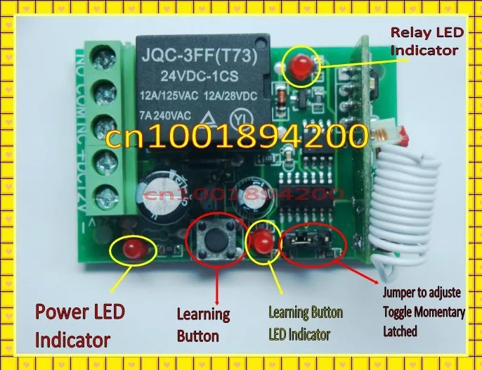 12V DC Remote Switch 10A Relay Receiver Learning Code 315/433.92 mhz RF RC Wireless Light Switch for Phone remote control ASK