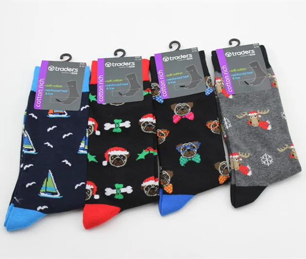 European style Cartoon pattern socks personality Christmas series happy men's sock Fashion casual calcetines hombre divertidos