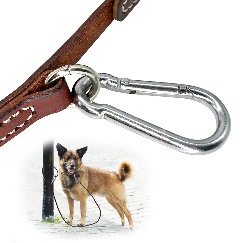 Leather Pitbull Dog Leash Durable Large Dog Leashed with Mountaineering Buckle Outdoor Pet Leads Leashes for Medium Large Dogs