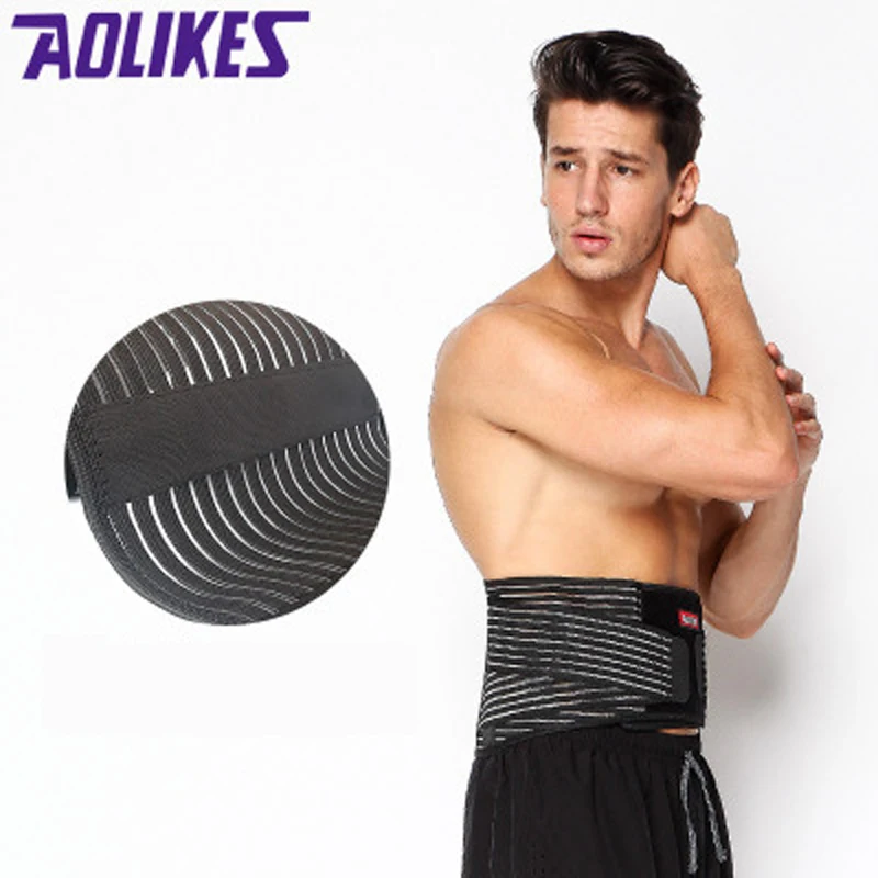 AOLIKES Black Waist Support Brace Belt Lumbar Lower Waist Double Adjustable Back Belt For Pain Relief Gym Sports Accessories