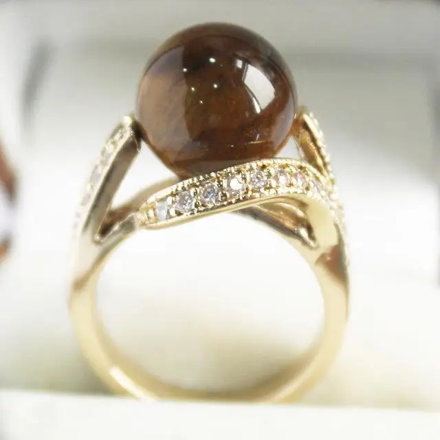 

beautiful new jewelry with crystal decorated &12mm brown jade bread ring(#7.8.9)