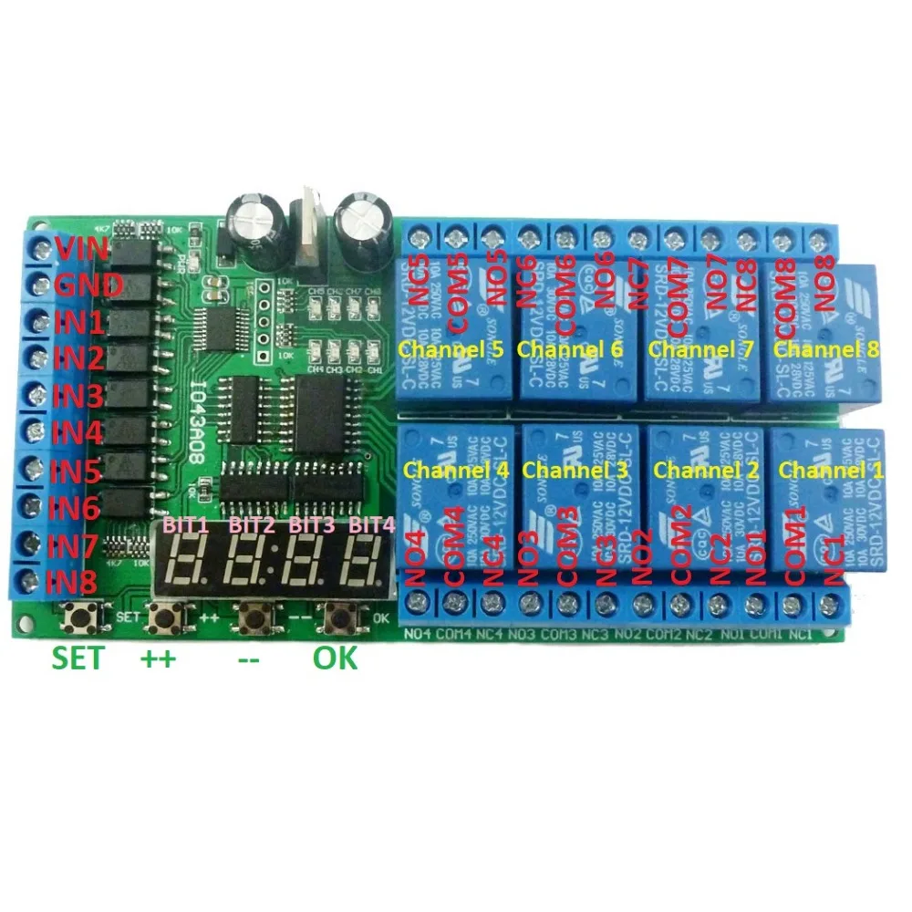 8ch DC 12V Multifunction Delay Module Cycle Timer Switch for Power sequencer Motor LED PLC Lathe