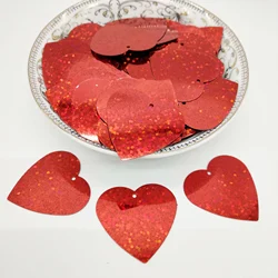 50g 32mm Flat Heart Sequins For Crafts Sewing Accessories Confetti Spangles Paillette Hologram Laser Red With 1 Hole