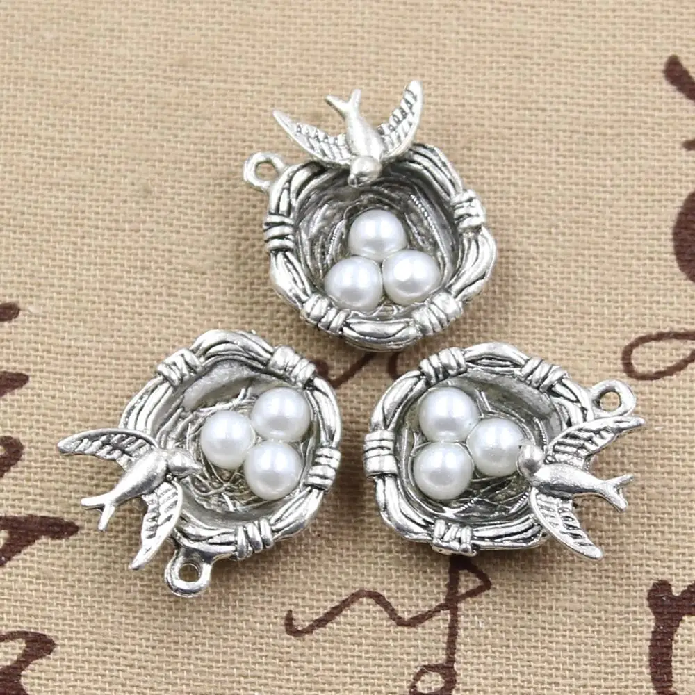 4pcs Charms Swallow bird\'s Nest Eggs 24x19x8mm Antique Making Pendant fit,Vintage Tibetan Silver color,DIY Handmade Jewelry