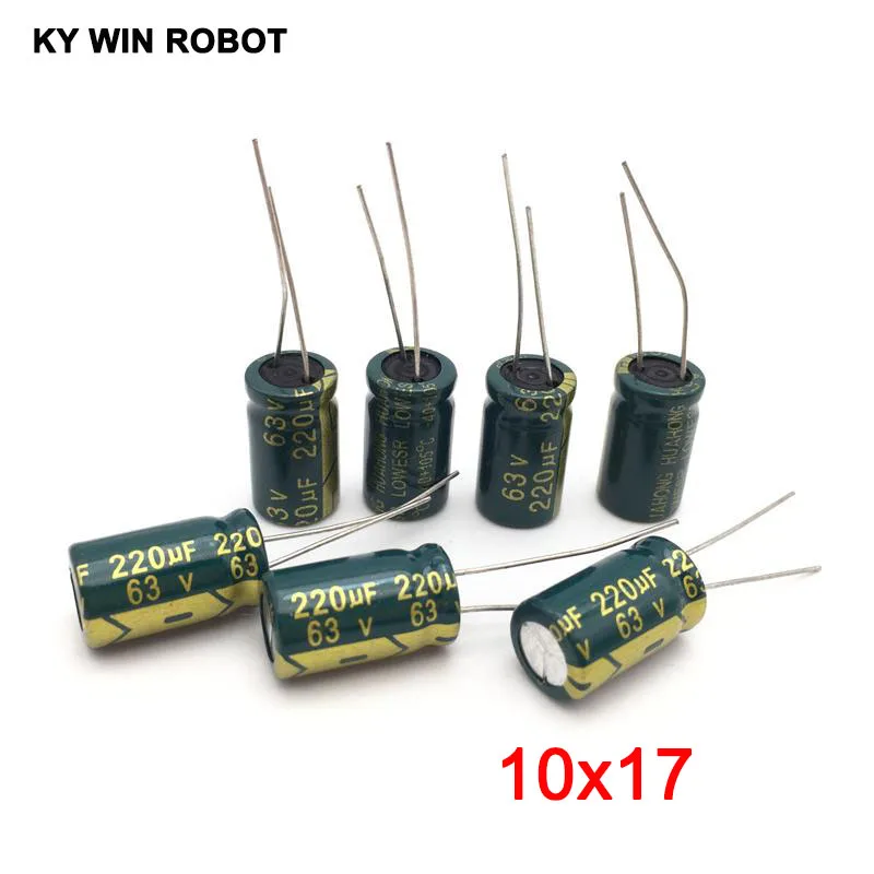 10 sztuk 63V 220UF 10x20mm 105C promieniowy wysokiej częstotliwości niska impedancja aluminiowy kondensator elektrolityczny 220uf 63v