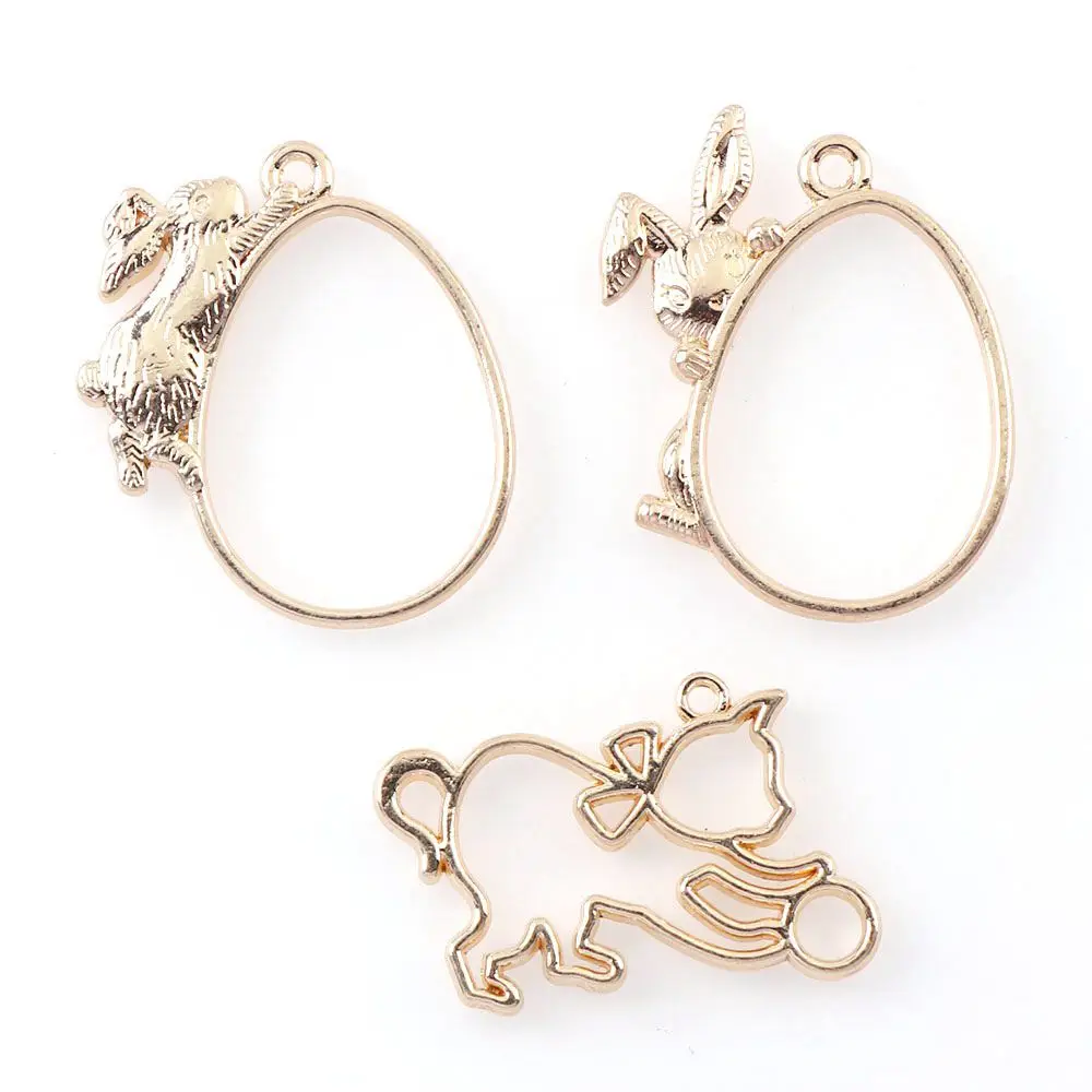 Gold Mix Cat Rabbit Metal Hollow KC Gold Color DIY Frame Pendant Gold Charm Bezel Setting DIY UV Resin Charm Epoxy 3pc/lot