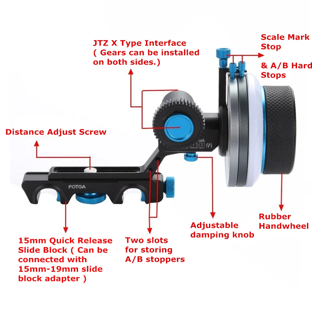 FOTGA DP500III QR A/B Follow Focus 15mm/19mm Rod Rig Arm Kit for A7RII A7RS BMCC C300 BMPCC GH4