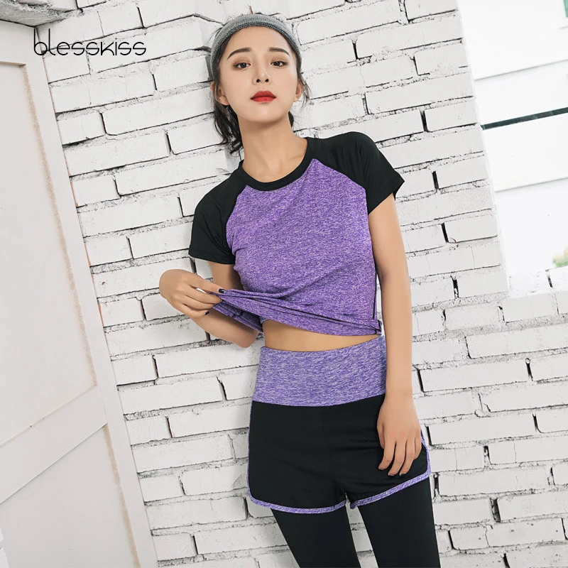 BLESSKISS-Camiseta deportiva XXL para mujer, Top de Yoga, ropa de Fitness, camiseta de entrenamiento de manga corta para mujer, camiseta de neón para correr, talla grande