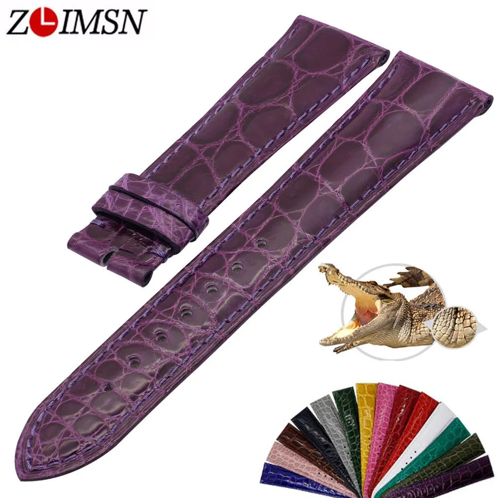 ZLIMSN Simple Fashion Genuine Alligator Strap 15 Colors Round Pattern Comfortable For Men\'s Women Leather Watch Band 12mm-26mm