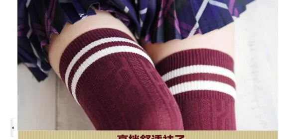 50pairs/lot preppy style woman stripe stocking over knee long students stocking wholesale free