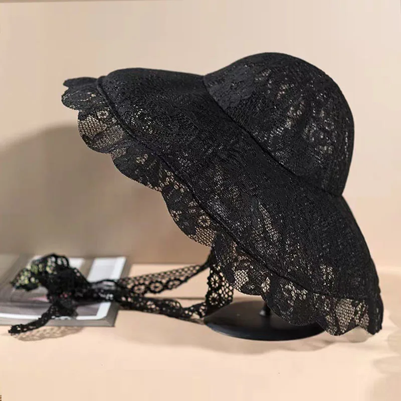 NEW Elegant Black Lace Sun Hat - Kentucky Derby Womens Lace Floppy Wide Brim Sun Hat Wedding Occasion Party  main image 2