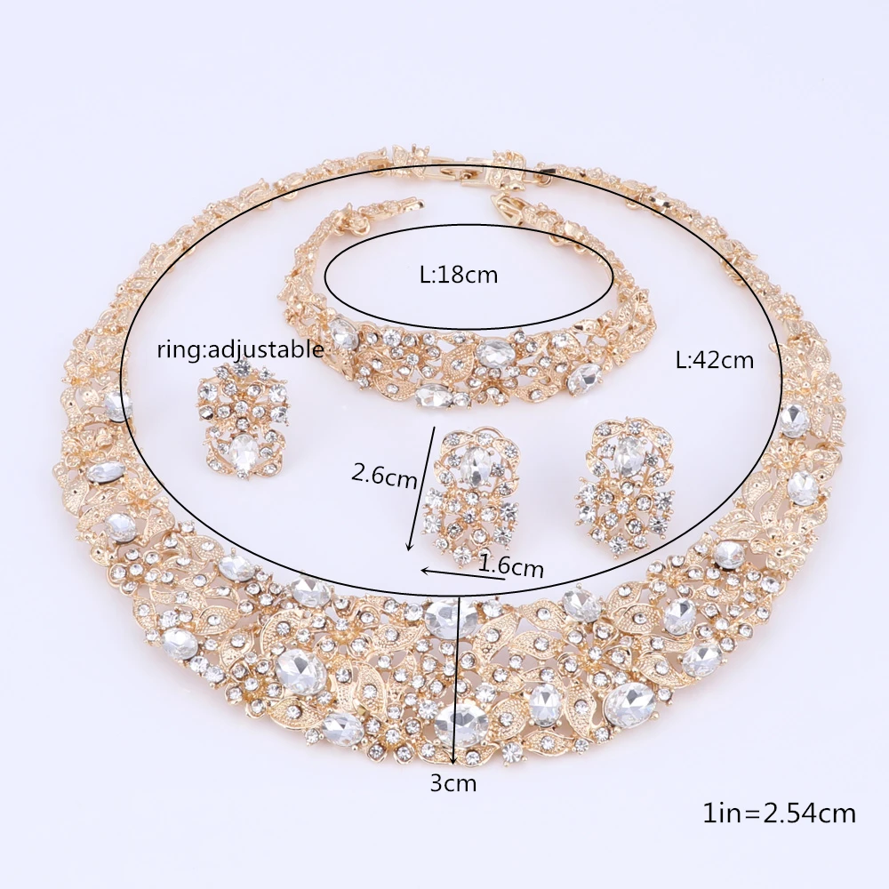 Bohemia Crystal Brides Jewelry Sets Gold Silver Color Rhinestone Necklace Set Wedding Jewelry for Women Bridal Party Anniversary