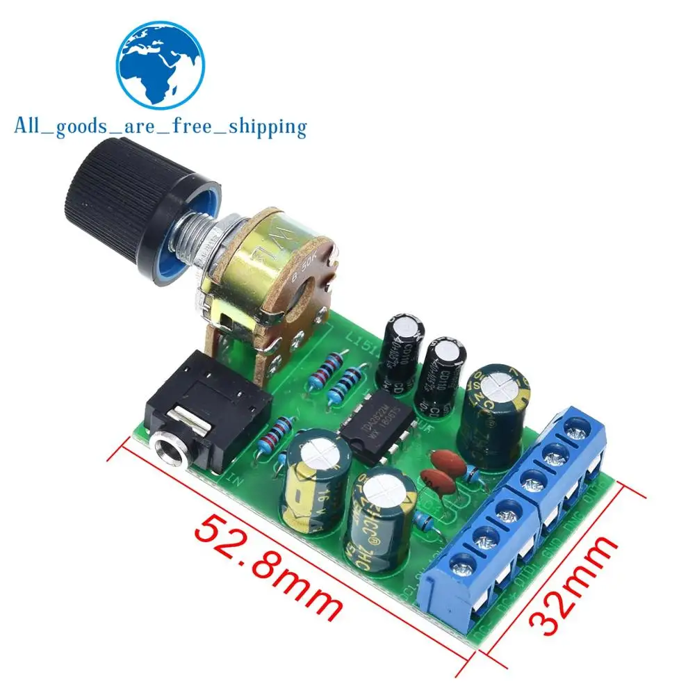 TZT Mini DC 3.7~12V 5V TDA2822 TDA2822M 2.0-CH Stereo Audio Power Amplifier Board 3.5mm AUX