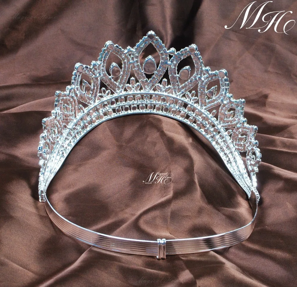 Vintage Tiaras Diadem 3.5" Rhinestones Crystal Bridal Wedding Crowns Pageant Party Headband Hair Jewelry Accessory 00022S image 5