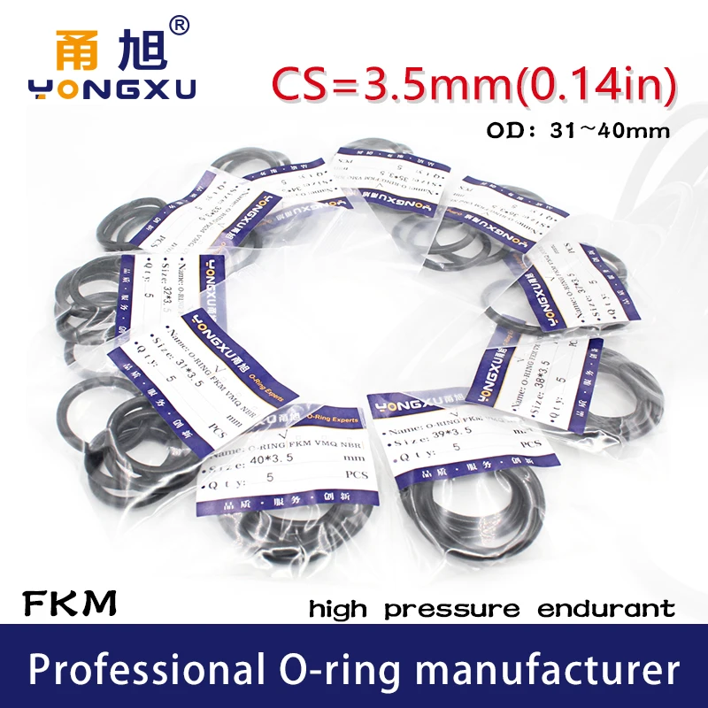 3PCS/lot Black FKM Rubber fluororubber O-rings Seals CS3.5mm OD31/32/33/34/35/36/37/38/39/40*3.5mm ORing Seal Gasket Ring Washer