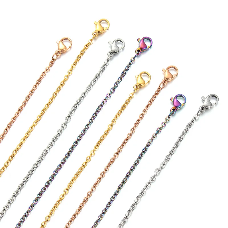10pcs/lot Stainless Steel 1.5/2mm Necklace Chains Steel Black Gold Rose Gold Multicolor Color Flat Chain for DIY Jewelry Making