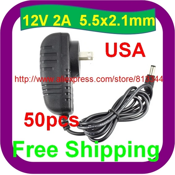 50 pcs Free Shipping AC 110-240V DC 12V 2000mA 2A POWER SUPPLY ADAPTER US PLUG