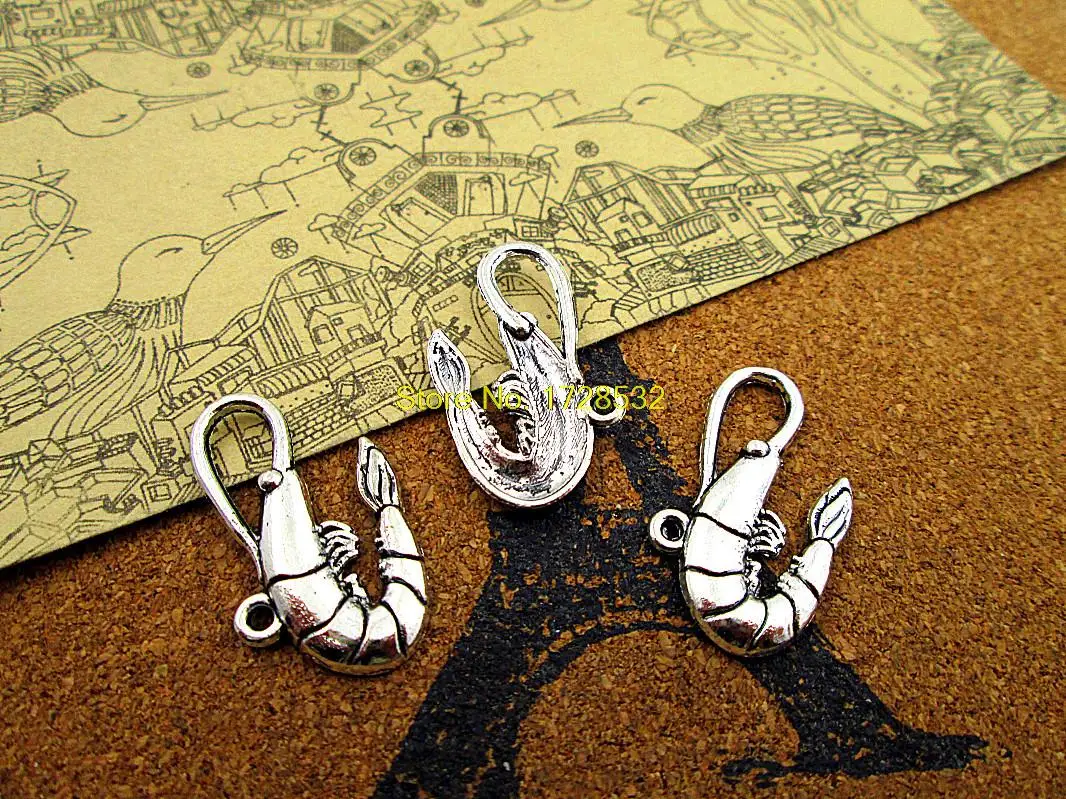 20pcs-Shrimp Charms, Antique Tibetan silver Shrimp charm pendants 28x16mm