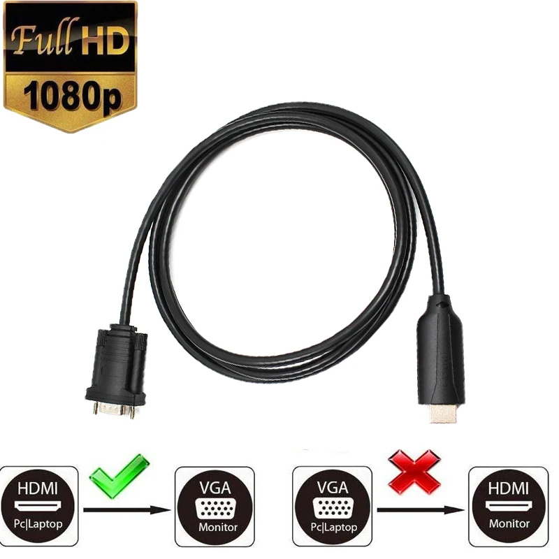 

HDMI2VGA Converter Male HDMI to VGA Cable Male Adapter 1080P for Laptop PC Projector HDTV Chromebook