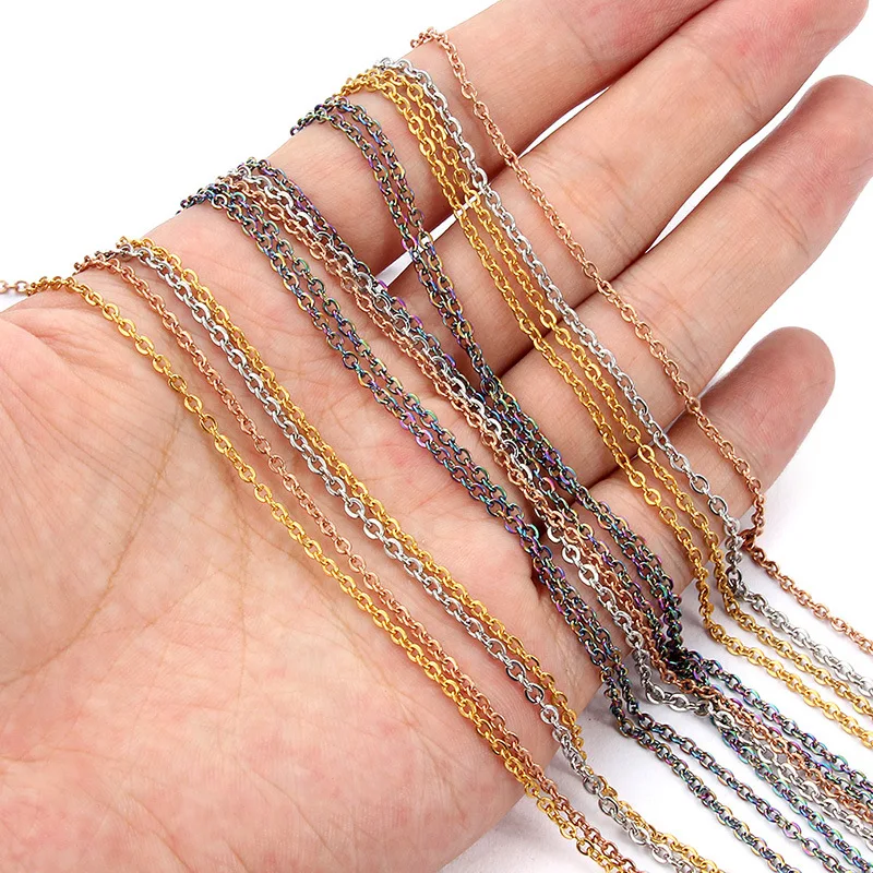 10pcs/lot Stainless Steel 1.5/2mm Necklace Chains Steel Black Gold Rose Gold Multicolor Color Flat Chain for DIY Jewelry Making