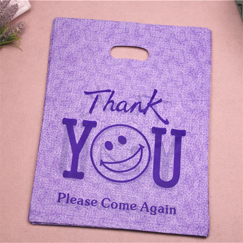 New Design Wholesale 100pcs/lot 30*40cm Large Plastic Shopping Bags With Thank You Smile Face Gift Packaging