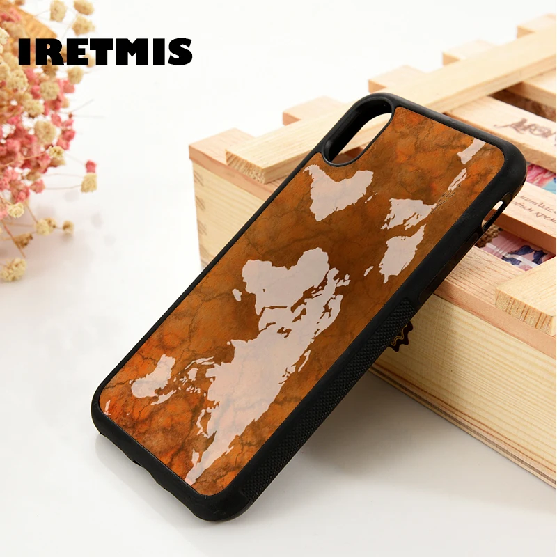 Iretmis 5 5S SE 6 6S Soft TPU Silicone  phone case cover for iPhone 7 8 plus X Xs 11 Pro Max XR World Map Globe Retro Pattern