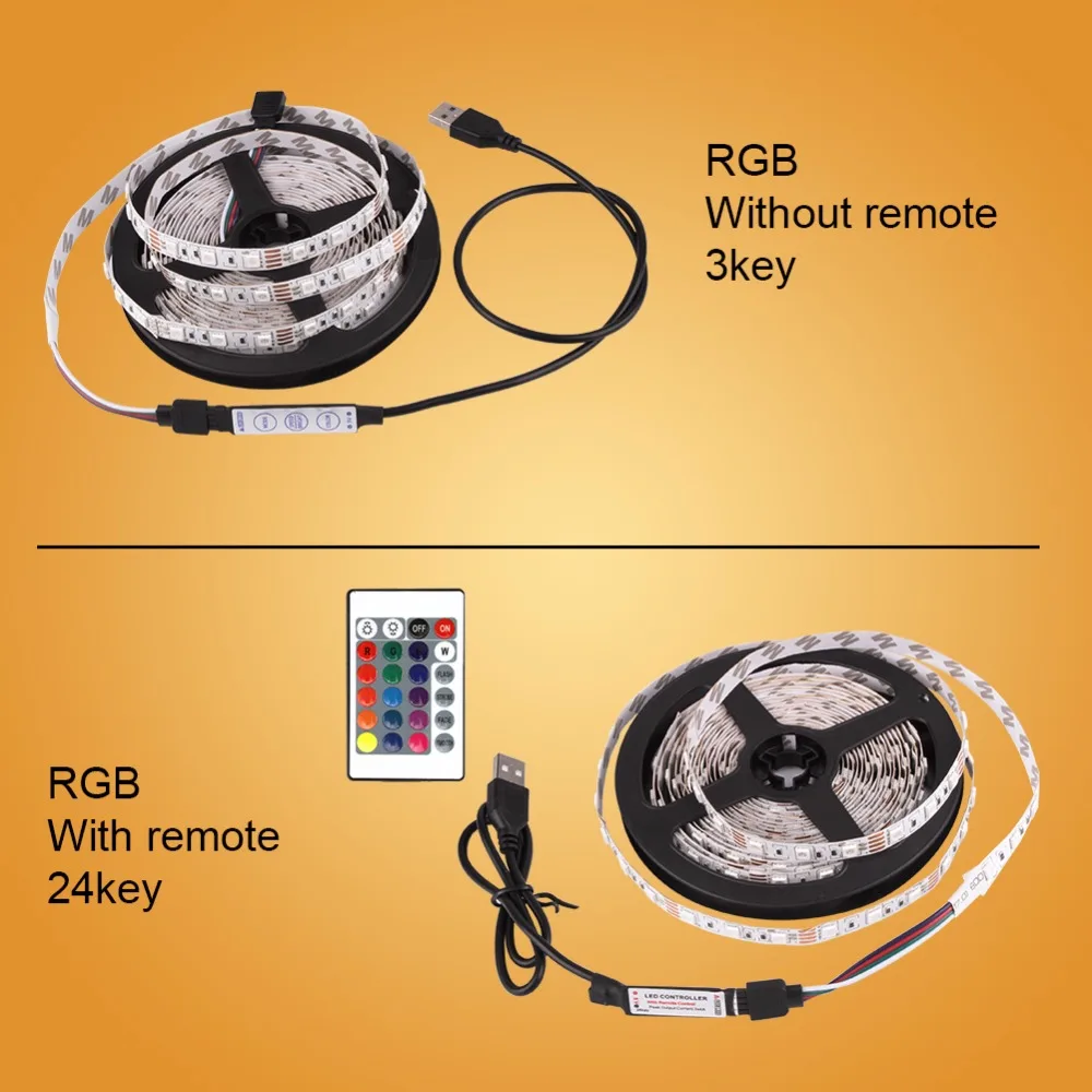 DC 5V taśma LED kabel USB zasilanie elastyczne światło lampa 50CM 1M 2M 3M 4M 5 M SMD 2835 Mini 3Key dekoracja biurka oświetlenie tła do TV