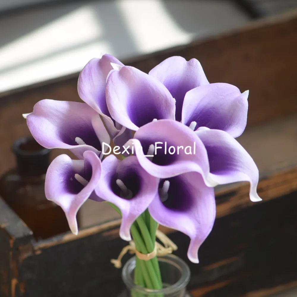 Lavender Purple Picasso Calla Lilies Real Touch Flowers For Silk Wedding Bouquets Artificial Calla lily Wedding Decorations