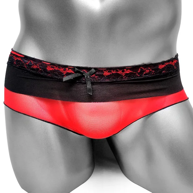 Bragas de retazos de malla de encaje para Sissy, lencería Sexy transparente, ropa interior Gay para hombre, calzoncillos ajustados de tiro bajo