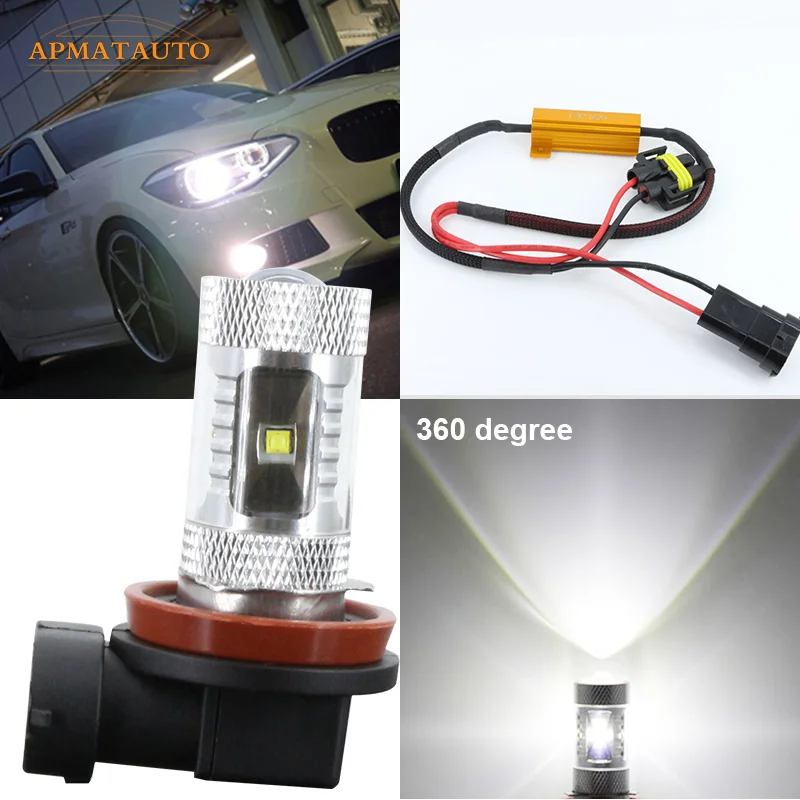 H8 H11 White No Error LED Fog  Day lights Bulb For BMW 3/5-Series 328i 335i E39 525 530 535 540 E46 E60 E61 E92 E93 F10 X3 F25