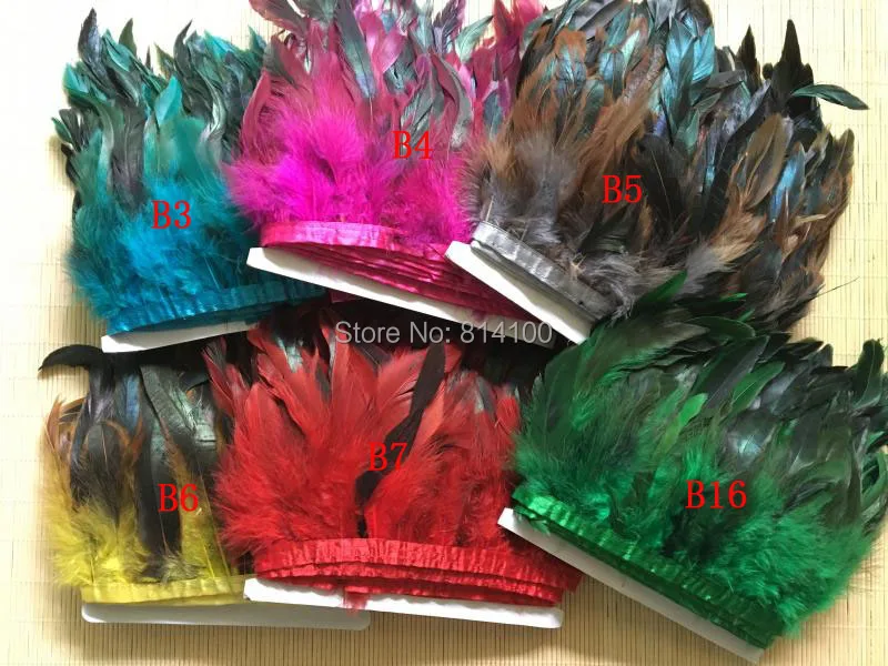 Fashion Feather 10yards/lots Blackish Green Color Coque Rooster Tail Feather Fringe Rooster feather trimming 5-6inch in width