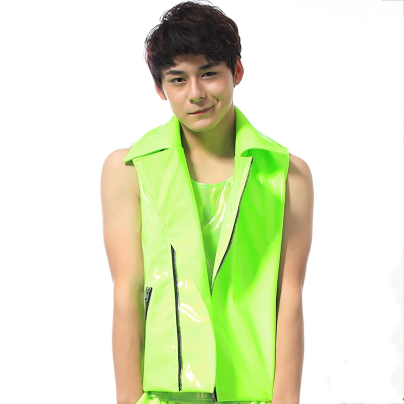 Jazz Dance Costumes Green Cheerleader Dancing Uniforms Jacket Streetdance Clothes Male Dancer Coat Adults Singer Show Wear DT788