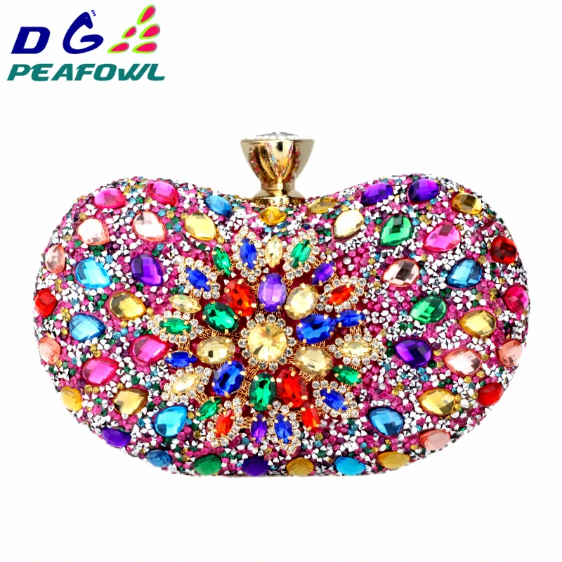 DG PEAFOWL-Bolsa de luxo de cristal floral para mulheres, diamante da noite, carteira de ombro do casamento, bolsa, 5 cores, 2 lados