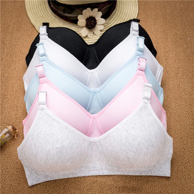 Sanderala Cotton Women Young Lady Bras Solid Color Comfortable Adjustment Bra Push Up Wire Free Underwear